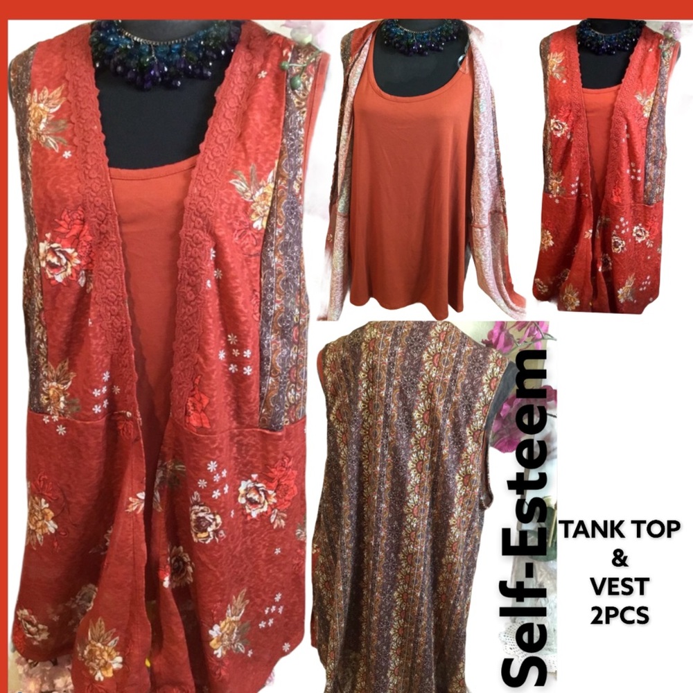 LOWEST🌺 NWT SELF-ESTEEM 1X-2X or 3X FLORAL VEST & TANK TOP SET